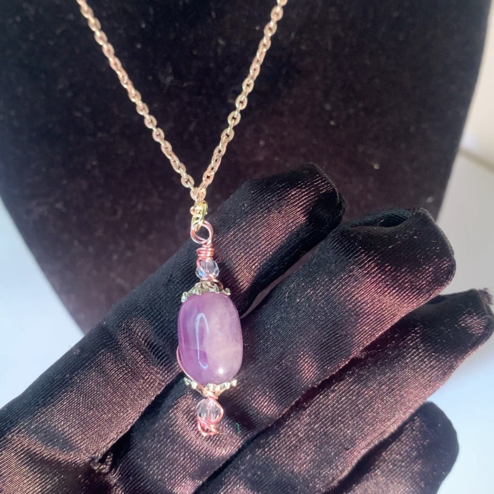 LAVENDER LIGHT — Amethyst & Rose Gold Artisan Pendant Necklace w/ Iron & Copper